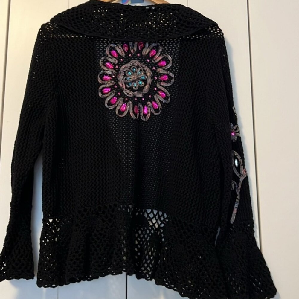 EUC Crochet Cardigan with Embellishments (says L but best fit XS -M) - Picture 2 of 3